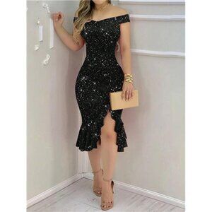 Sexy High Slit Black Dress